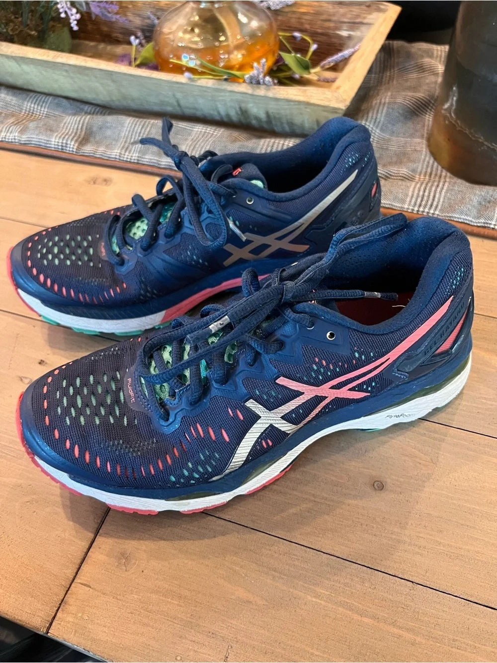 ASICS GEL-Kayano 23 Women's running shoes in the Blue/Silver/Coral colorway